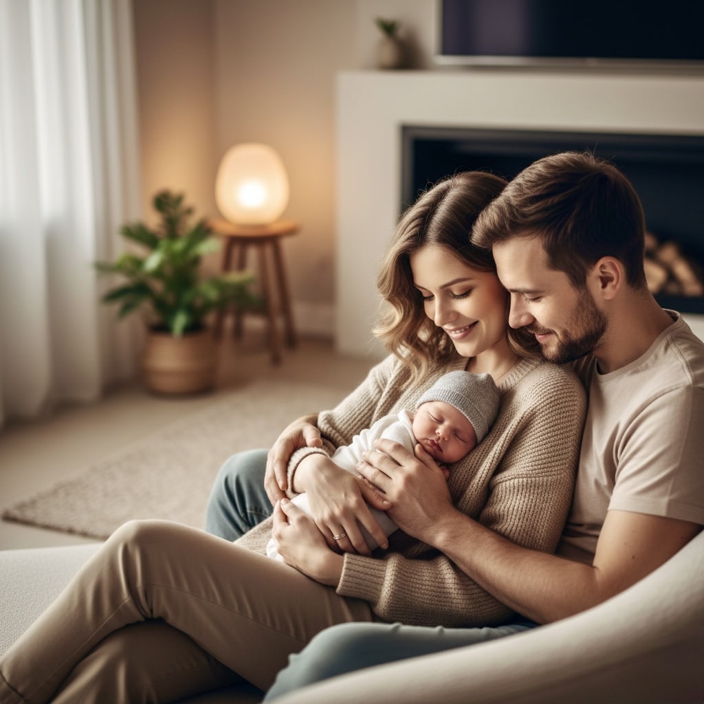 First time parent guide: confident parents practicing newborn baby care techniques