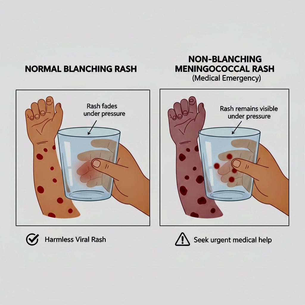 Glass test helps identify dangerous skin conditions in babies like meningococcal rash that requires emergency care