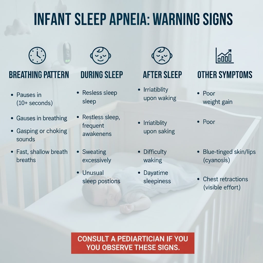 infant sleep apnea warning signs infographic baby sleep disorders symptoms recognition