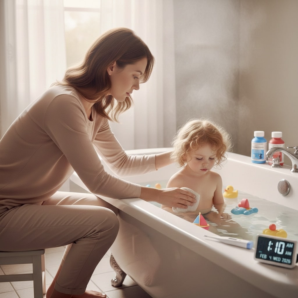 reduce child fever safely tepid water bath therapy cooling method