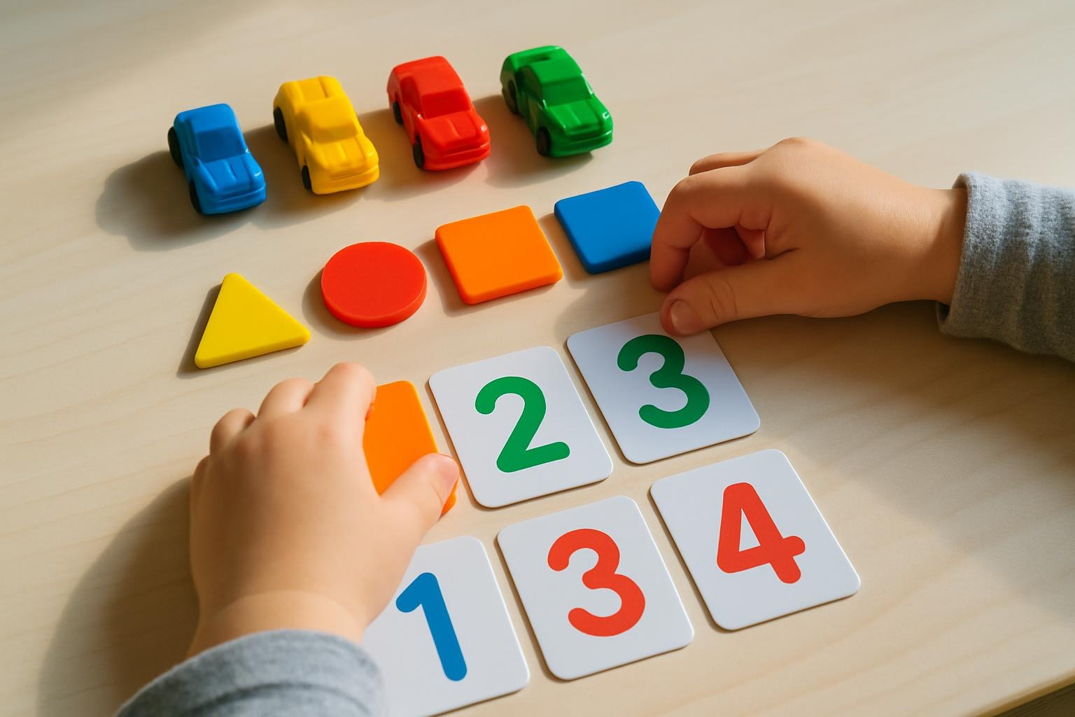 Toddler Math Genius skills through hands-on counting methods with educational toys and number cards