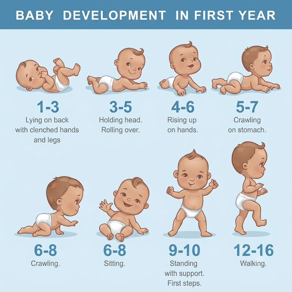 set-baby-growth-health-development-icon-infographic-newborn Child development milestones timeline showing normal progression and potential warning signs of developmental delays in children