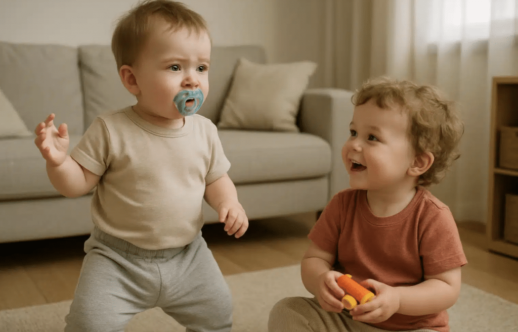 Difference in speech development between babies who use pacifiers and those who do not