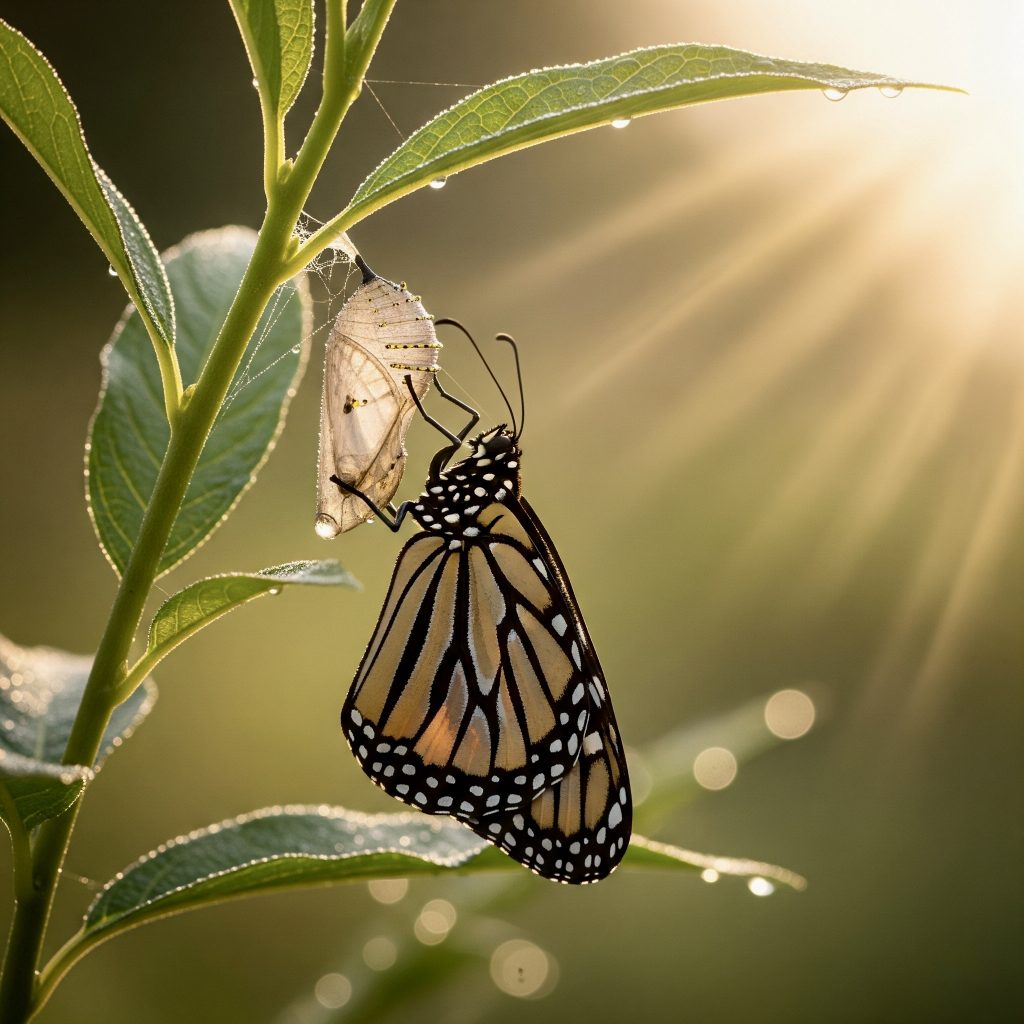 Butterfly transformation representing successful coping with major changes and life transition growth