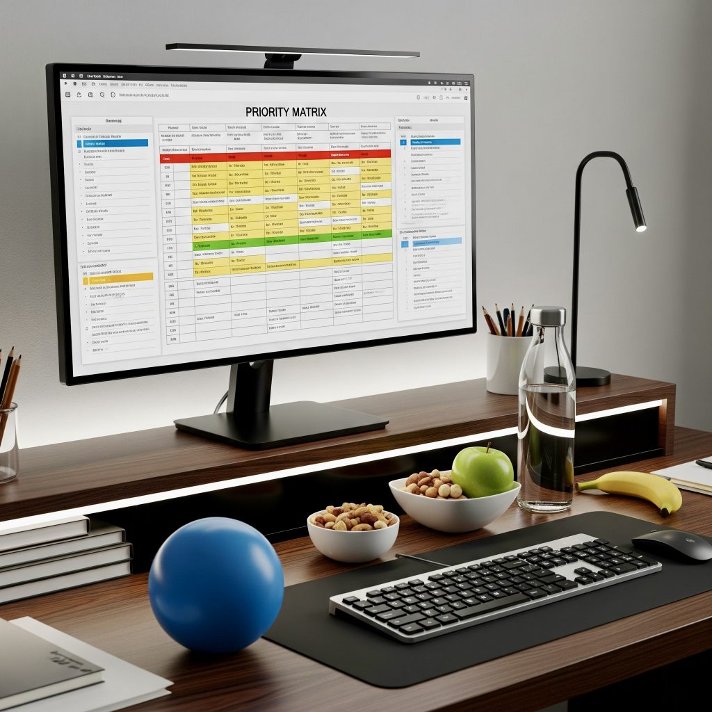 Organized executive workspace showcasing workplace stress relief through strategic planning and organization
