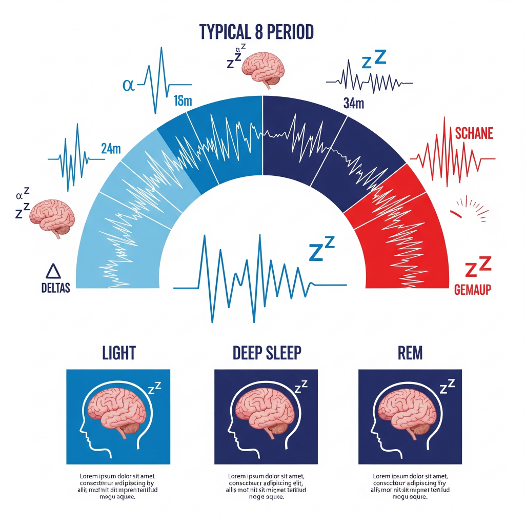 Sleep stages diagram representing sleep and cognitive function optimization through understanding brain activity cycles