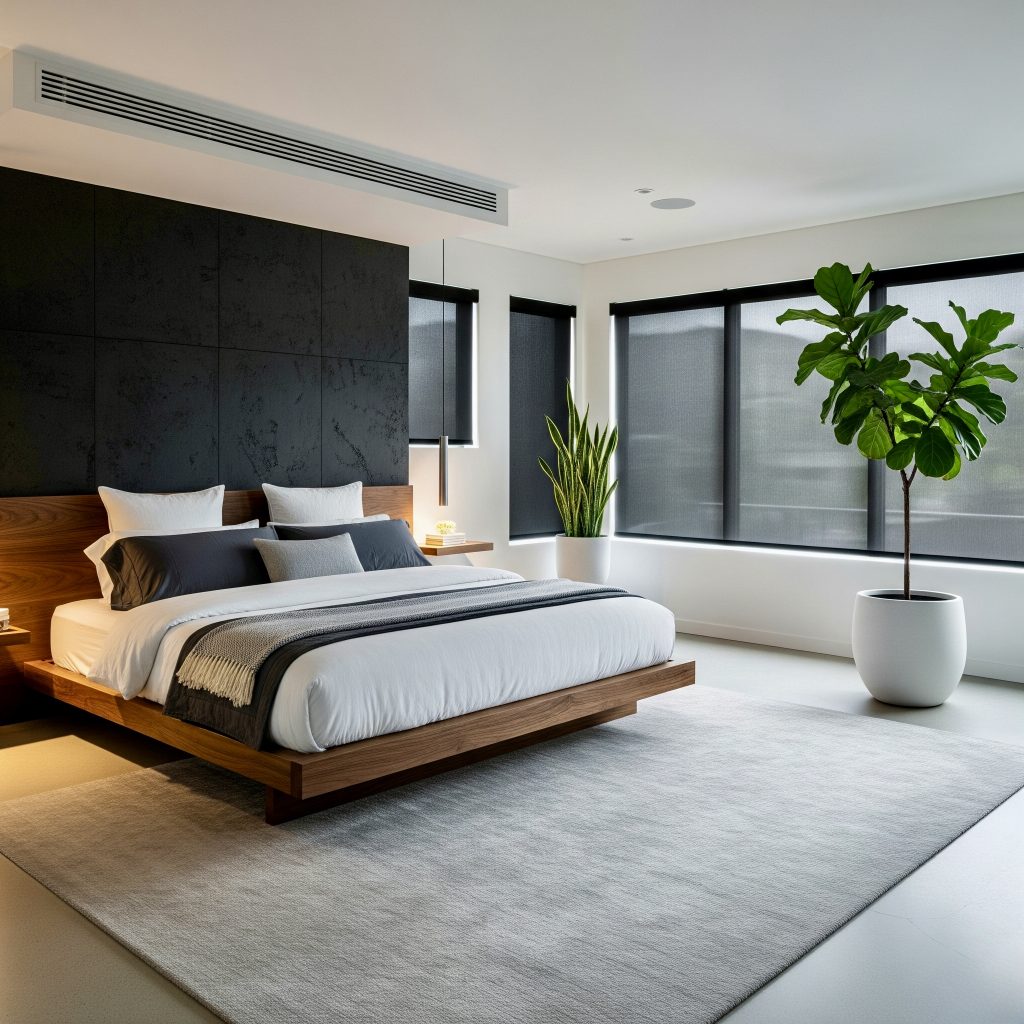 Optimized bedroom environment demonstrating sleep quality brain health through perfect environmental design