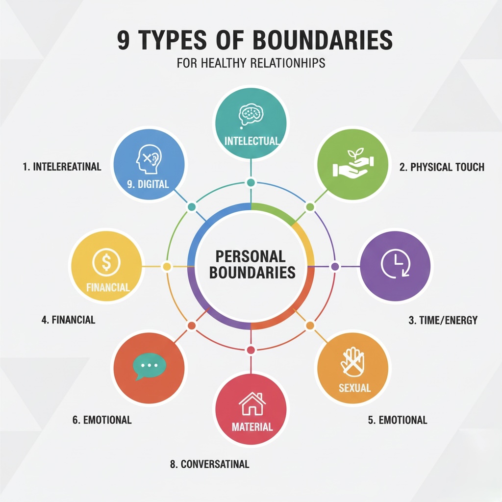 9 tipos de boundaries Healthy Boundaries in Relationships examples infographic showing 9 types of healthy boundaries