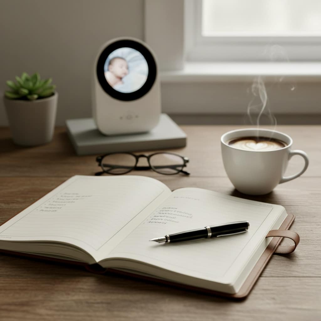 Planning journal for balancing parenthood and self improvement with new parent self care strategies