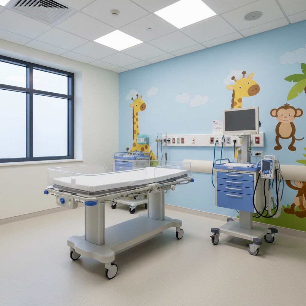 "Emergency room setting for treating critical infant health conditions and baby health warning signs"