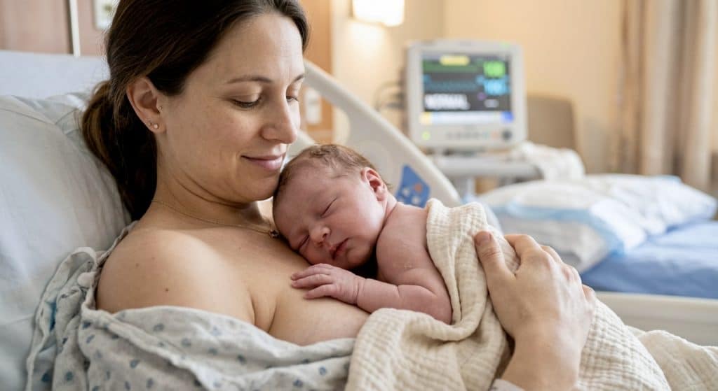 Newborn resting peacefully showing healthy breathing patterns parents should recognize alongside newborn illness warning signs