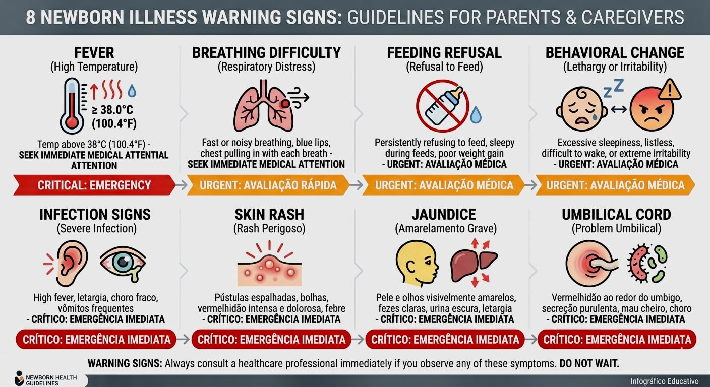 Infographic showing 8 newborn illness warning signs every parent must know