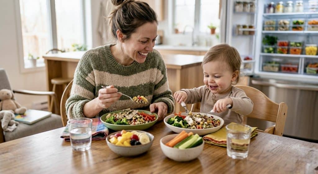 Parent and toddler enjoying a nutritious meal from easy meal prep recipes for exhausted parents