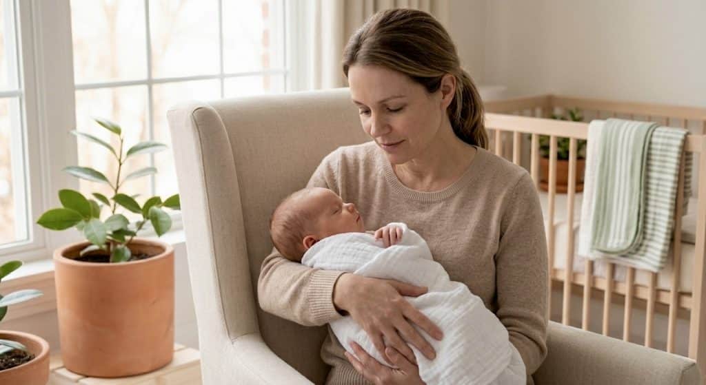 baby sleep techniques - mother holding newborn for secure attachment