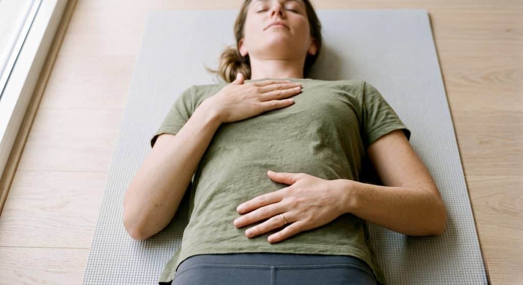 Demonstration of diaphragmatic breathing, one of the most effective breathing exercises to reduce anxiety in parents