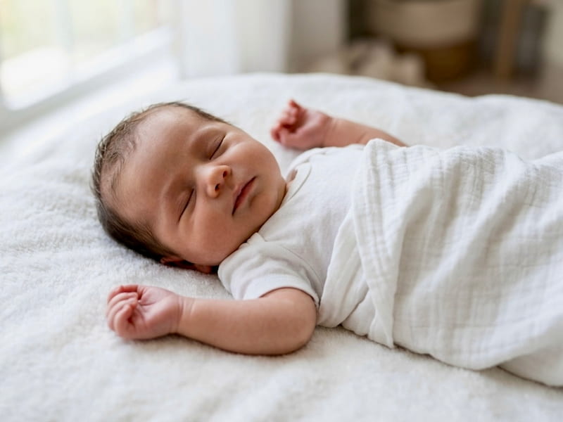 newborn demonstrating moro reflex in babies with arms extended