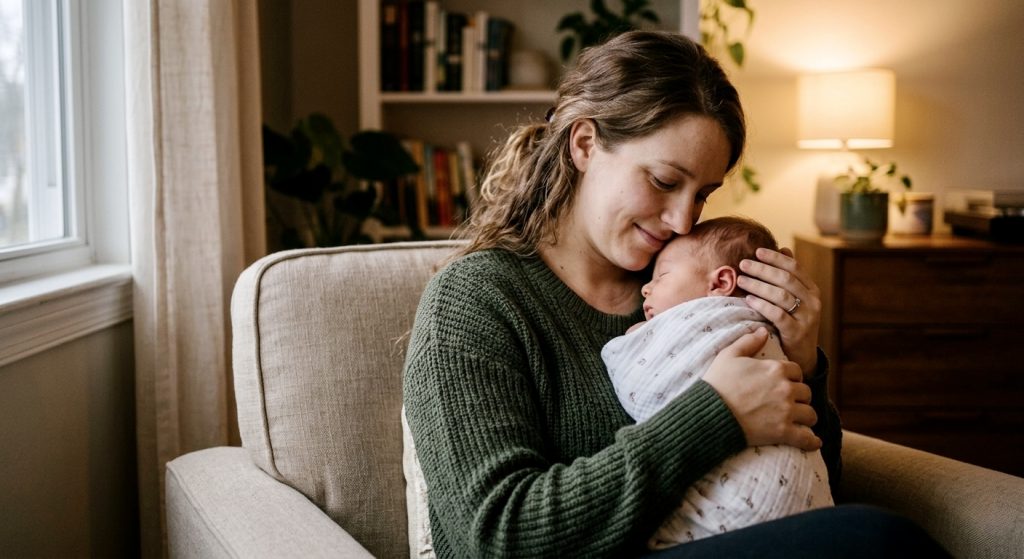 parent using containment hold to soothe moro reflex in babies