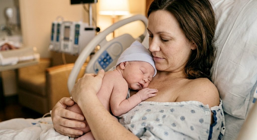 mother holding newborn skin to skin supporting vitamin K shot recovery
Position: