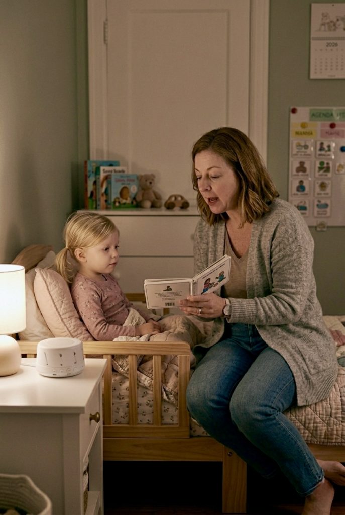 autistic child sleep routine bedtime reading with parent